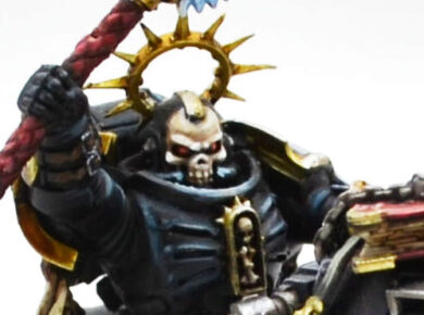 Imperial Harbingers Space Marines Chaplain on Bike from Warhammer 40,000, showcasing a mounted Space Marine character for a tabletop wargaming army.
