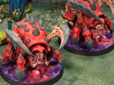 StarCraft tabletop miniature painting tutorial showing how to paint a Zerg miniature with detailed colors and techniques.