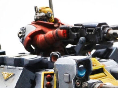 Imperial Harbingers Space Marines Repulsor from Warhammer 40,000, showcasing a painted Space Marine tank for tabletop wargaming.