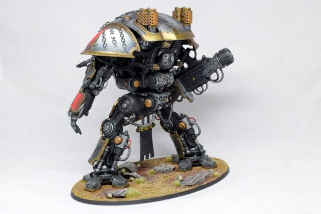 Imperial Knights Freeblade Canis Rex from Warhammer 40,000, showcasing a detailed Knight miniature for an Imperial tabletop wargaming army.