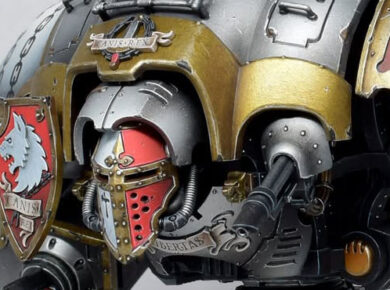 Imperial Knights Freeblade Canis Rex from Warhammer 40,000, showcasing a detailed Knight miniature for an Imperial tabletop wargaming army.