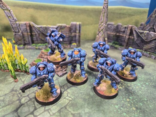 StarCraft tabletop miniature game Terran army by HiigyTv, featuring painted Terran miniatures for sci-fi tabletop wargaming.