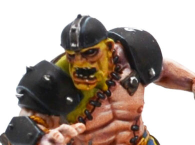 Blood Bowl V3 Necromantic Horrors Flesh Golem miniature, showcasing an undead tabletop football player from the Necromantic team