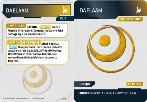 starcraft-tabletop-miniature-game-protoss-daelaam-faction-card StarCraft Tabletop Miniature Game Protoss Project – Daelaam faction card rules