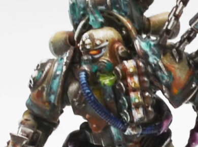 Death Guard Apostles of Contagion icon bearer miniature for Warhammer 40000.